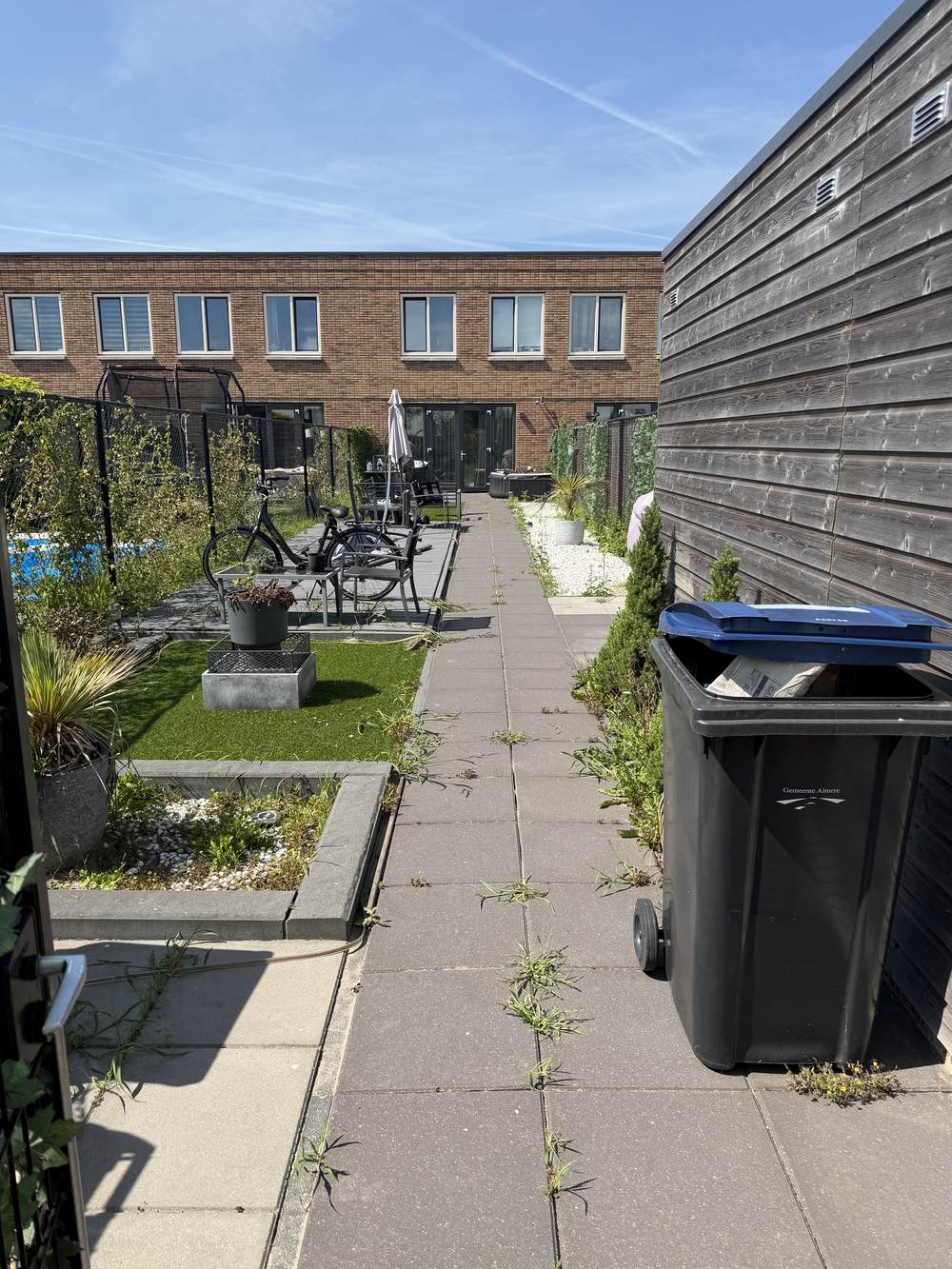 Tuinpad vóór behandeling — vol onkruid